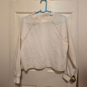 Lush Cream Ribbed Pullover Sweater with Subtle Blue Accents New W/O Tags